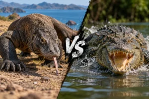 Komodo Dragon vs Crocodile, Komodo National Park, Wildlife
